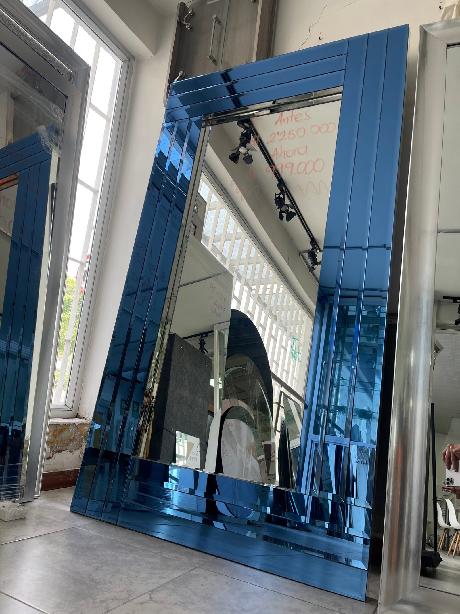 Espejo Decorativo Grande con Marco de Espejo Azul